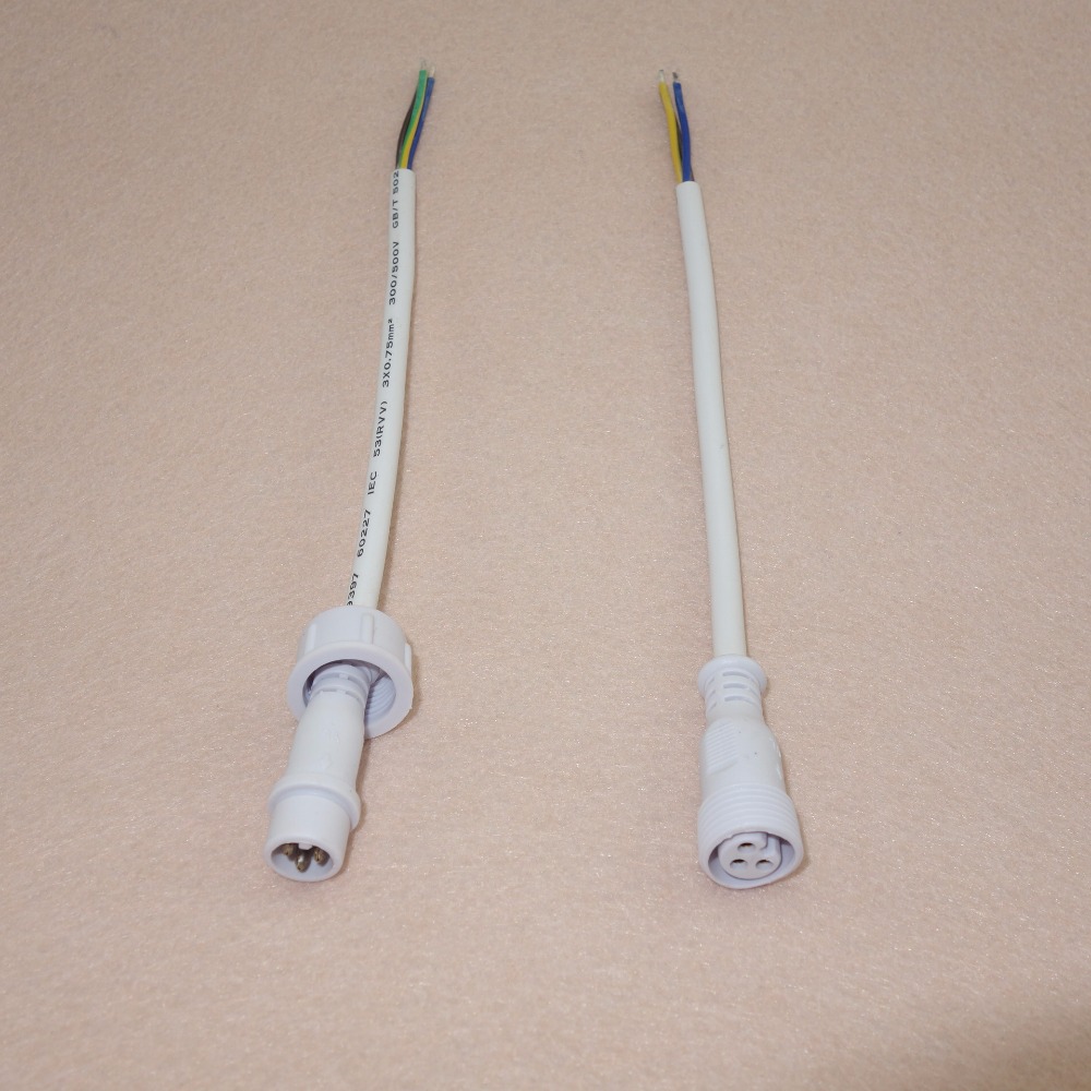 30cm-long-each-3-Core-White-Waterproof-pigtail-male-and-female-male-connector-s-diameter-13